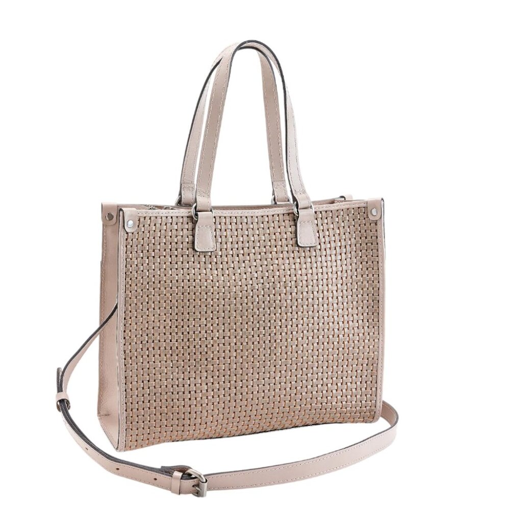 Patricia Nash Leather Ava Medium Tote w/ Crossbody Strap Stone Woven